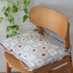 花柄ブルーグレー　長方形　防災頭巾カバー 座布団カバー