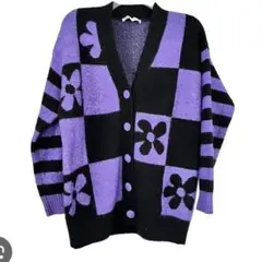 【ZARA】紫と黒のチェック柄カーディガン