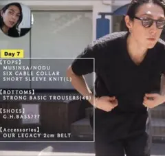 モーガン蔵人着用　NODU ケーブル編みショートスリーブポロシャツ Lブラック モーガン蔵人着用 NODU ケーブル編みショートスリーブポロシャツ L