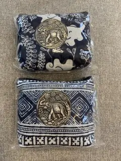 (タイ製) 象模様の布製ポーチ2点セット
