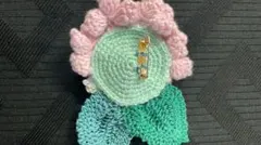 ハンドメイド レース編み 紫陽花コサージュ 約10cm｜一点物|ピンク 緑