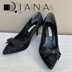 美品✨ダイアナ パンプス 23.5㎝ 黒 ツイード ラメ リボン 希少デザイン