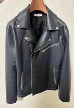 美品★NYLAUS フェイクレザージャケット ダブルライダースジャケット黒　L