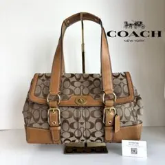 美品　コーチ　シグネチャー　ショルダーバッグ　ターンロック　肩掛け　ブラウン