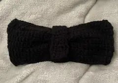 リボン　ペンケース　ポーチ　筆箱　黒 Brack　ハンドメイド　編み物