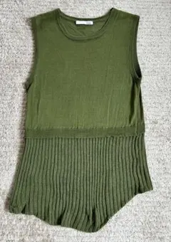 moussyノースリーブニット リブニット グリーン 2(M)サイズ