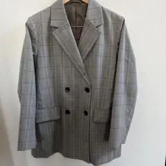 GU グレー系チェック ダブルブレストジャケット XXL