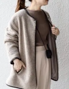 定価2万　SHIPS シップス ボアコート ベージュ グレージュ系