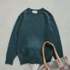 美品 ビューティ&ユース カシミヤ100% ケーブルニット 深緑 ダークグリーン