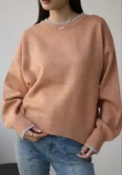 スウェットライク　オレンジ クルーネック ニット 長袖　マウジーmoussy