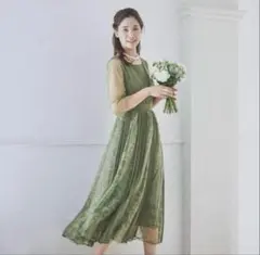 パーティードレス　レースプリーツワンピース　DRESS+ 結婚式 お呼ばれ　S