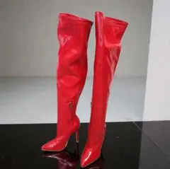 【コスプレにも】エナメル　赤サイハイブーツ 23.0cm　ピンヒール　美脚