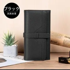 牛　本革　長財布　レディース　黒　ブラック 大容量 トップレザー　三つ折りのサムネイル