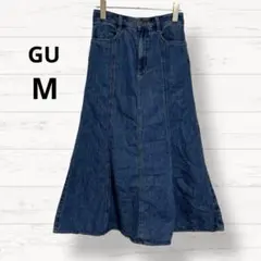 2395【ジーユー】ライトデニムフレアマキシスカート M ポケット