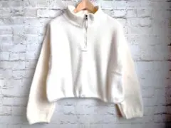 新品 ボアスウェット ハーフジップ アイボリー L