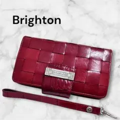 ✨️美品✨Brighton 編み込みレッド長財布 がま口 大容量 レザーのサムネイル