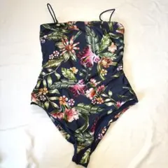 レディース　水着 ワンピース　ハイビスカス　ハワイアン　ネイビー　M-LL