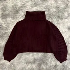 美品✨【グレイル】バーガンディ タートルネックセーター M クロップド ゆったり