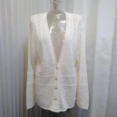 ストレッチ レースニットカーディガン　サイズ L