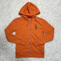 良品 ラルフローレン ジップアップパーカー ビッグポニー オレンジ 緑 Sサイズ