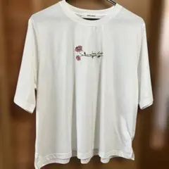 SUPER HAKKA 花刺繍 半袖Tシャツ ホワイトゆったりサイズ