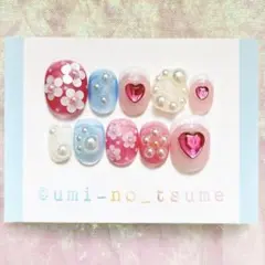 現品あり　ネイルチップ　ガーリー　うるうる　ピンク　ポップ　お花　春ネイル