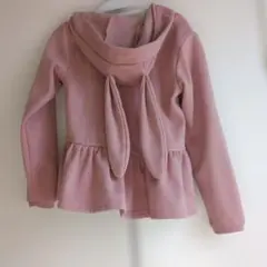 ウサギの耳付き　裏起毛ピンクパーカー　140