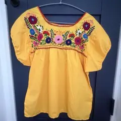 チチカカ メキシコ製 花柄刺繍チュニック　黄色　メキシコ刺繍のサムネイル