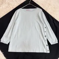 美品PS Paul Smith 七分袖ニット綿100% M 水色 ボタン刺繍ロゴのサムネイル