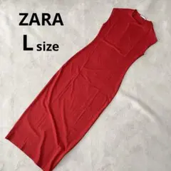 《美品》ZARA【L】赤のタイトワンピース ノースリーブ 接触冷感 スムース生地