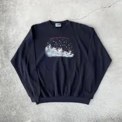 希少 90s ヴィンテージ 古着 雪だるま プリントスウェット 2XL 黒