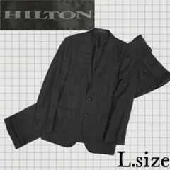 S30【HILTON】ストライプビジネススーツ本切羽リクルートL寸
