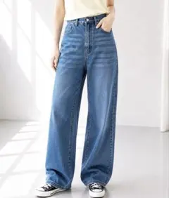 レディース ストレートデニムパンツ Lサイズのサムネイル