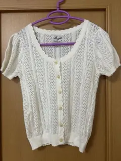 イング　INGNI ホワイト 半袖ニットカーディガン Mサイズ