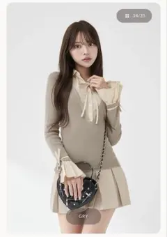 Darich ダーリッチ シャツドッキングプリーツミニワンピース GRY