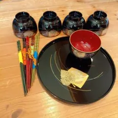 kansai 食器セット 漆器 御盆1、椀5客、箸 5膳のサムネイル
