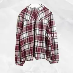 b595【イーストボーイ】大人カジュアルチェックハイネックブラウスシンプル総柄綿