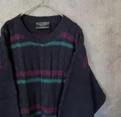 90s vintage デザインニット　コットン　メンズ　L 古着　個性派　M2