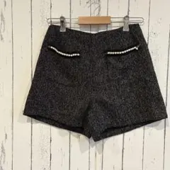 SHEIN シーイン　ショートパンツ　ツイード　ハイウエスト　パールビーズ　Ｓ