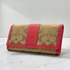 極美品✨COACH コーチ 長財布 二つ折り財布 シグネチャー ピンク レザー