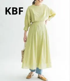 KBF／インド綿BACKオープンボリュームスリーブワンピース イエローグリーン