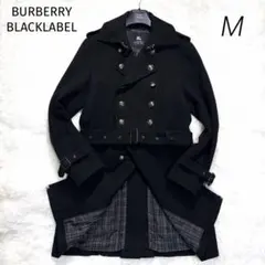 バーバリーブラックレーベル カシミヤ ナポレオン ベルト ロング丈 黒 M