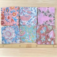 No.12 インドのブロックプリント生地＊6種類セット　約40㎝×40㎝