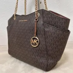 MICHAEL KORS MK柄 チェーントートバッグ ブラウン PVC レザー