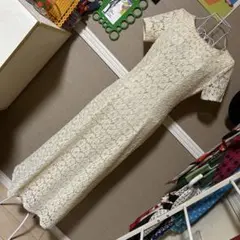 レトロ古着 総レース✧ 半袖 ロングワンピース ヴィンテージ 古着 薄黄色