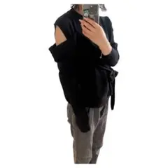 肩出し　変形デザインウエストリボンニット