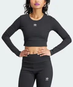 新品adidas エッセンシャルズ リブ 長袖Tシャツ L クロップド丈