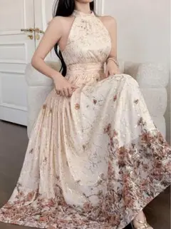 花柄ノースリーブロングワンピース