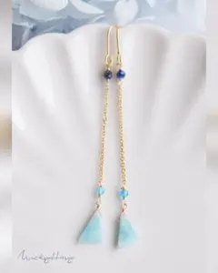 No.2407　ラリマー　アパタイト　ラピスラズリ　天然石　ロングピアス