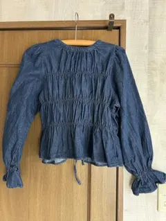 デニムブルー シャーリングブラウス 長袖